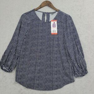 NEW Adrianna Papell Womens M Navy & White Striped Blouse//   23CT
